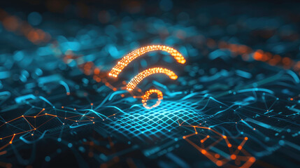 Abstract Wireless Network Background with Prominent Wifi Symbol
