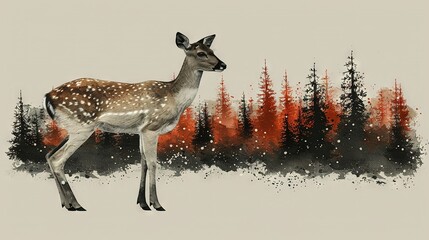 Wall Mural -   A majestic deer stands amidst a winter wonderland of tall, contrasting trees