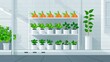 © Alpha - An urban rooftop garden showcasing innovative uses of space with organic plant arrangements and imaginative vertical farming solutions, flat design illustration