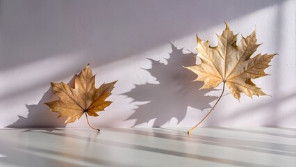 Wall Mural - Abstract Autumnal Scene with Maple Leaf Shadows on Wall. Perfect for: Thanksgiving, Autumn Festivals, Seasonal Decor