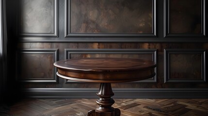 Wall Mural - Elegant Wooden Table with Dark Finish for Sophisticated Product Display