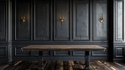 Wall Mural - Elegant Dark Wood Table for Sophisticated Product Showcase with Empty Surface and Copy Space