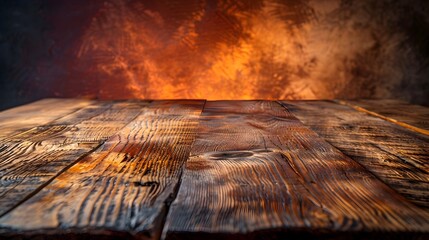 Canvas Print - Rustic Farmhouse Table with Warm Lighting and Distressed Wood for Product Photography Concept