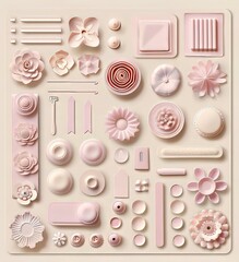 Wall Mural - Pink Pastel 3D Objects And Floral Elements For Website Design