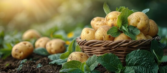 Poster - Freshly Harvested Potatoes in a Wicker Basket