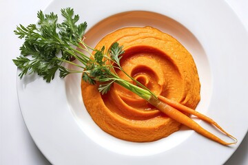 Wall Mural - arranged plate of pureed carrots