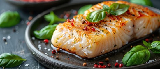 Canvas Print - Grilled Fish Fillet with Basil and Spices