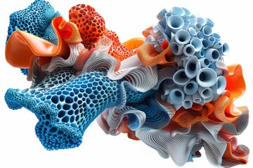 Abstract Coral and Sponge Structure in Bright Orange and Blue Underwater Marine Biology Illustration