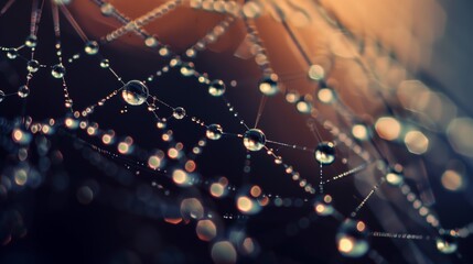 A macro shot captures water droplets on a spider web, glistening like jewels and creating a mesmerizing tapestry.