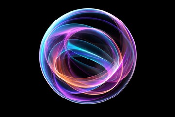 Fototapete - An abstract sphere with vibrant neon colors swirling around, creating a futuristic and dynamic glowing effect, perfect for digital art and design