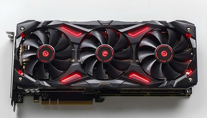 Rear view of graphics card with glowing red lights.