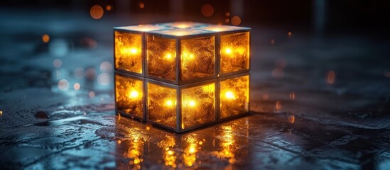 Canvas Print - Illuminated Cube on a Dark Surface