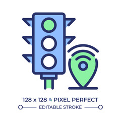 Sticker - Traffic management systems pixel perfect RGB color icon. Intelligent transportation, signal control. Public transport. Isolated vector illustration. Simple filled line drawing. Editable stroke