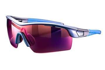 Blue And Silver Sport Sunglasses With Pink Lenses On A White Background on a Clear PNG or White Background.