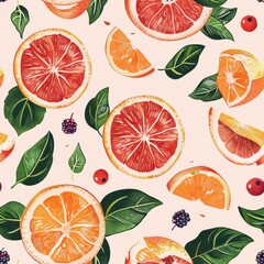 Canvas Print - Oranges with leaves seamless pattern