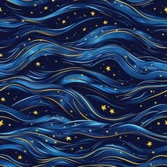 Canvas Print - the starry night sky with waves and stars. Seamless pattern