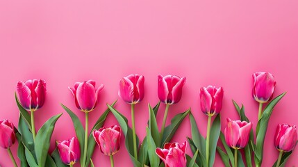 Wall Mural - pink tulips on a pink background