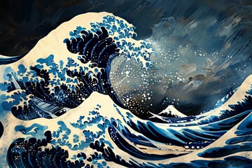 Canvas Print - painting wave with title great wave it