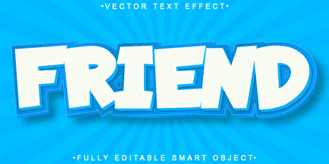 Poster - Cartoon Blue White Friend Vector Fully Editable Smart Object Text Effect