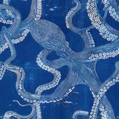 Wall Mural - Seamless pattern of octopus tentacles on a blue background