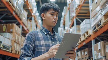 Poster - Warehouse Worker Using Tablet