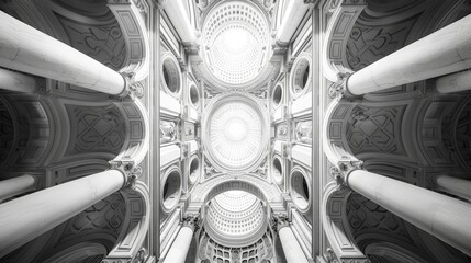 Wall Mural - modern symmetrical architectural interior wallpaper with intricate perspective lines