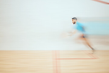 Canvas Print - Running, athlete and man with speed, game and motion blur of person, fast and moving for sports and training. Practice, action and competition for runner, healthy and energy for race and goals