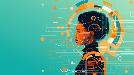 Innovation: Technology, Advancement, Modernization, Improvement, Breakthrough, person with a futuristic device, flat design illustration