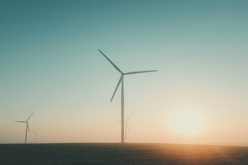 Wall Mural - Silhouette of wind turbines symbolizing renewable energy 