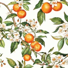 Poster - Seamless tangerine pattern with leaves