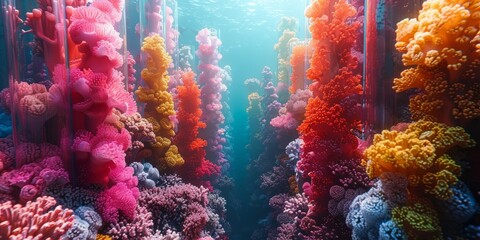 Wall Mural - Interlocking glass tubes filled with colored water mimic a vibrant coral reef