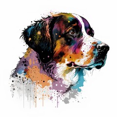 Wall Mural - Portrait of a Bernese Mountain Dog with watercolor splashes