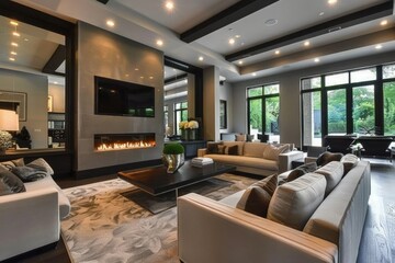 a living room filled with furniture and a fire place