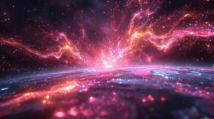 Wall Mural - stunning galactic landscape with pink and purple nebulae - generative ai