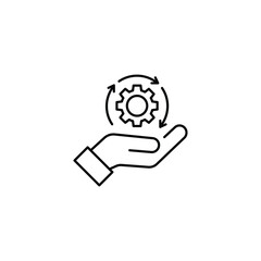 black hand holding gear like optimize system line icon isolated on white background