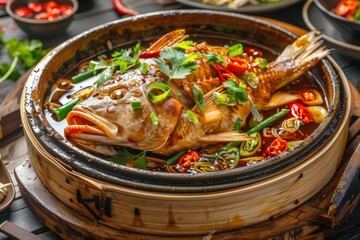 Steamed Fish: A Chinese-style Delicacy of Fresh Seafood, a Wholesome Asian Cuisine Eatery Experience