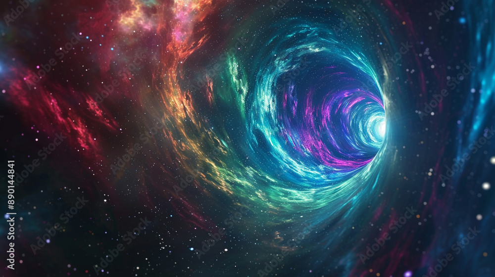 Colorful nebula with swirling colors and a starry night sky, capturing ...