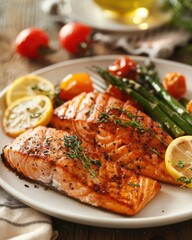 Grilled Salmon with Asparagus and Lemon
