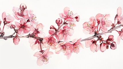 Poster - watercolor of cherry blossom branch on white background