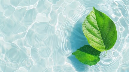 Wall Mural - Serene White Water with Green Leaf Sunlight Reflection | Tranquil Beauty Backdrop Top View for Mockups