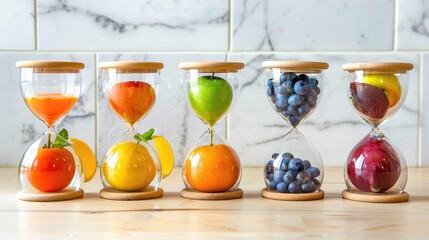 Wall Mural - have different fruits inside the hourglass instead of sand minimalist