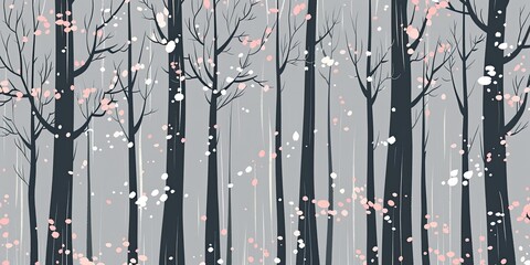 Poster - Winter Forest Scene with Snow and Bare Trees