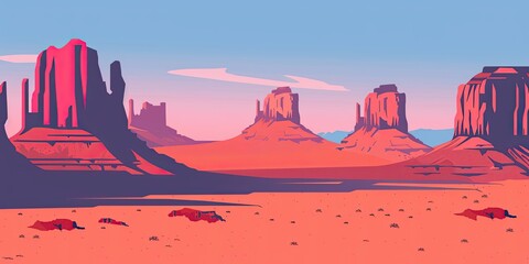 Poster - Stylized Desert Landscape with Monumental Rock Formations