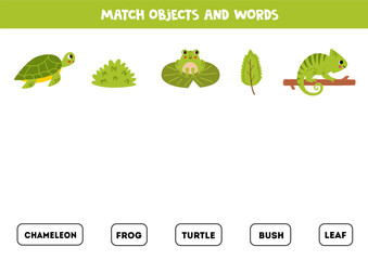 Canvas Print - Match green objects with written words. worksheet for kids.