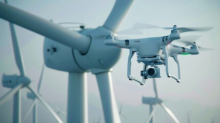 AI-powered drones inspecting wind turbines