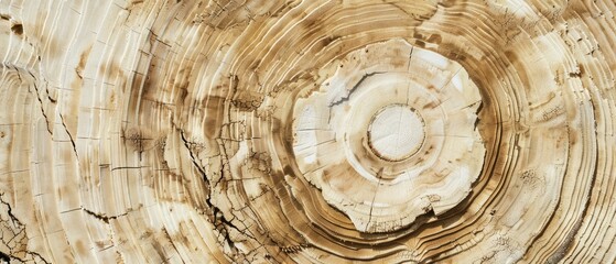 Wall Mural - Panoramic close-up, high detail scan of birch tree rings texture, Generative AI