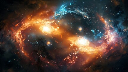 Wall Mural - witness the breathtaking collision of two galaxies, creating new stars in a dazzling cosmic display.