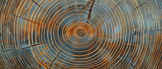 Wall Mural - Panoramic close-up, high detail scan of pine tree rings texture, Generative AI