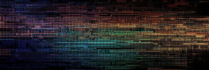 Abstract digital binary code background with colorful lines