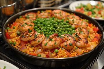 Scrumptious Spanish Seafood Paella with Succulent Shrimp and Peas